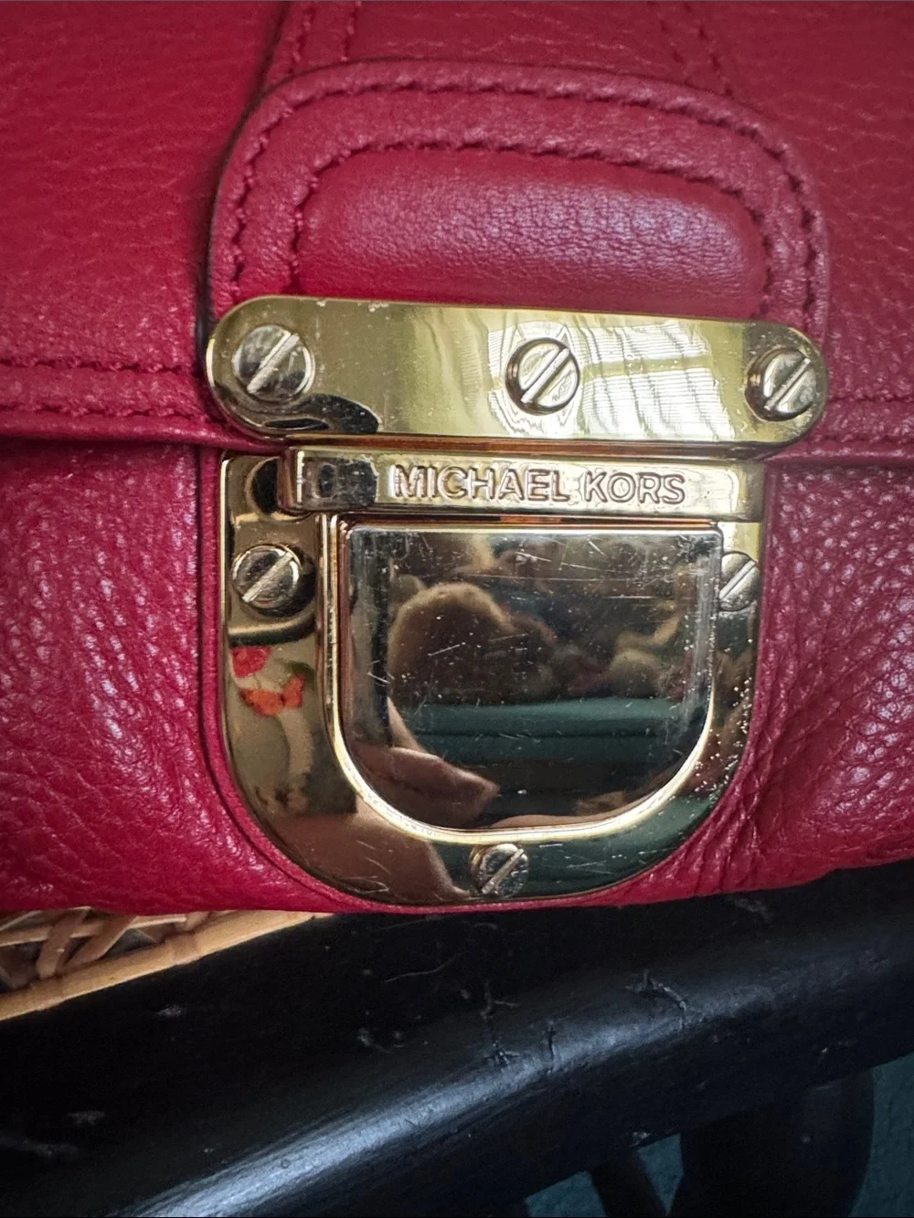 Michael Kors Red Pebbled Leather Crossbody with Gold-Tone Lock